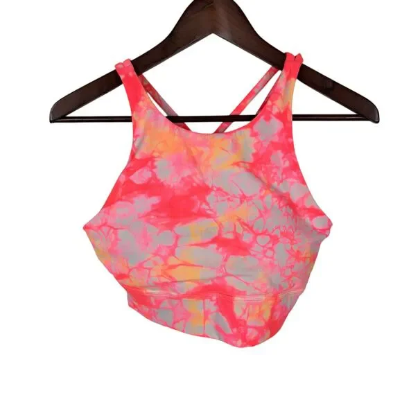 Lululemon Energy Sports Bra High Neck Long Line Shibori Pink Yellow Women's 8 - Picture 4 of 7
